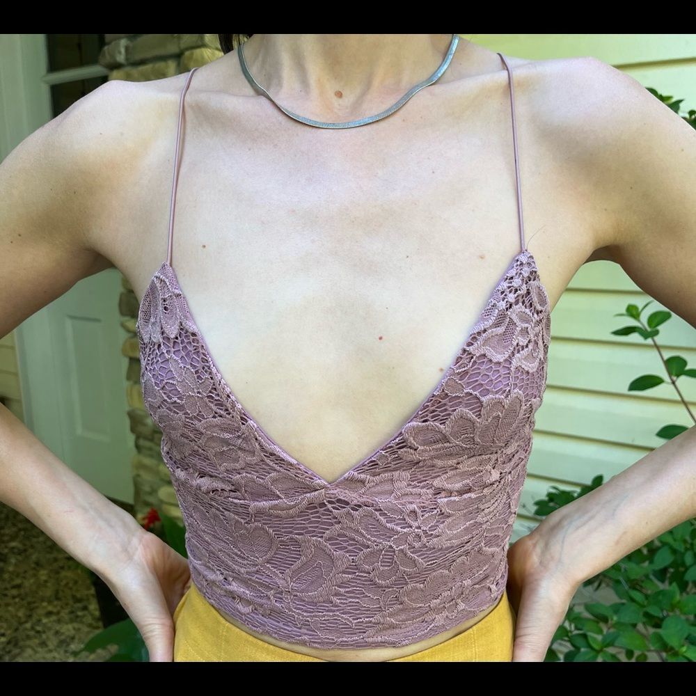 Kimchi Blue plum color lace cropped lined top, Small